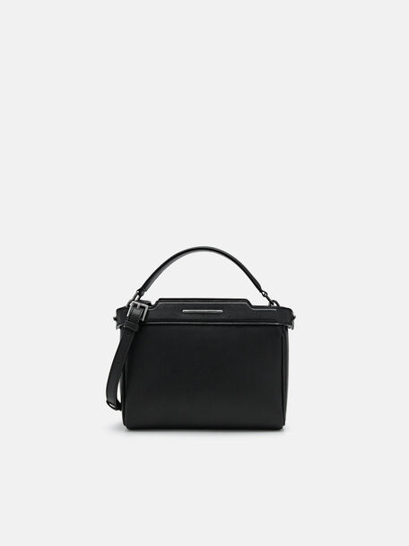 Leather Structured Sling Bag, Black