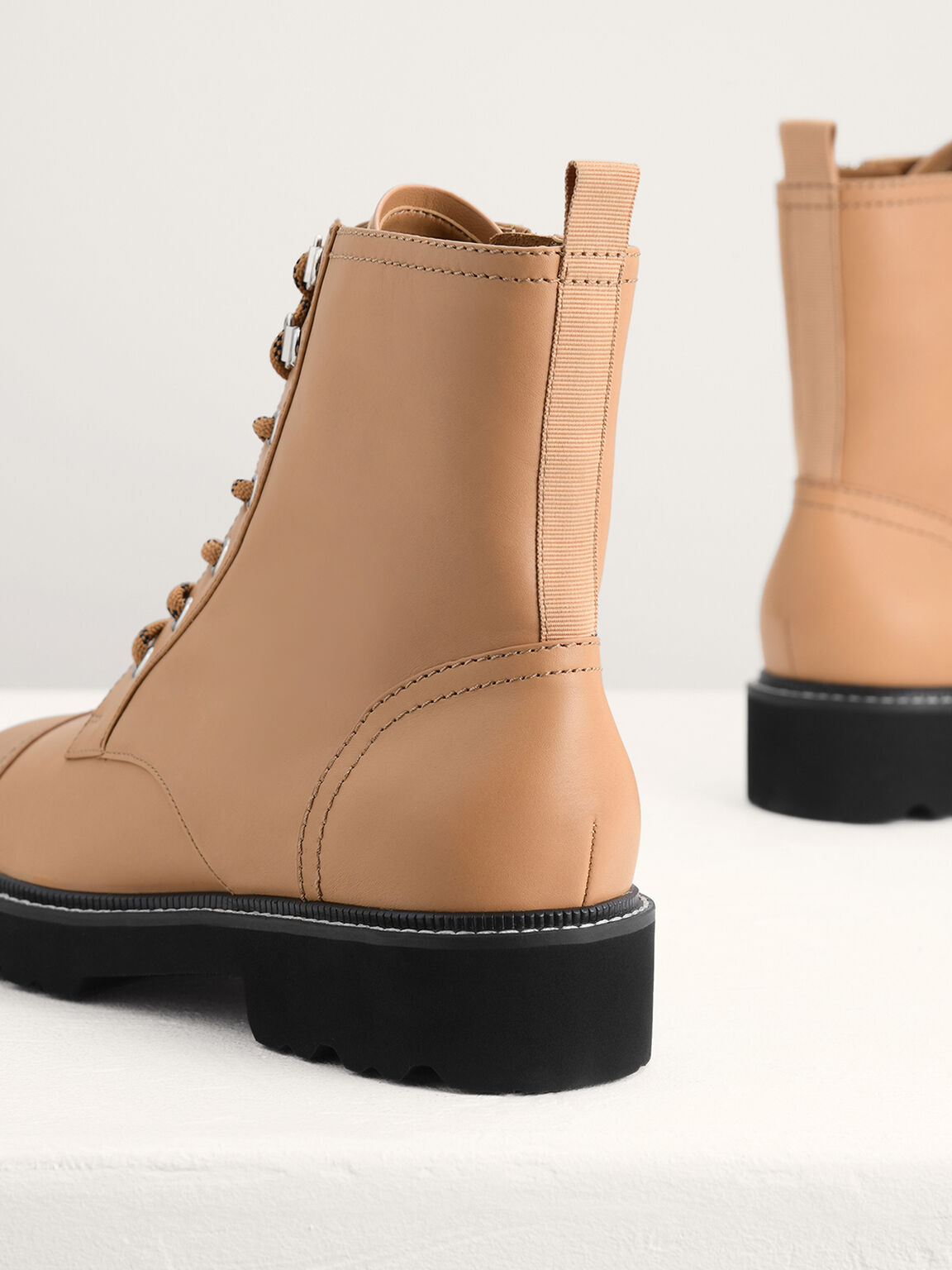 Lace Up Leather Ankle Boots, Camel