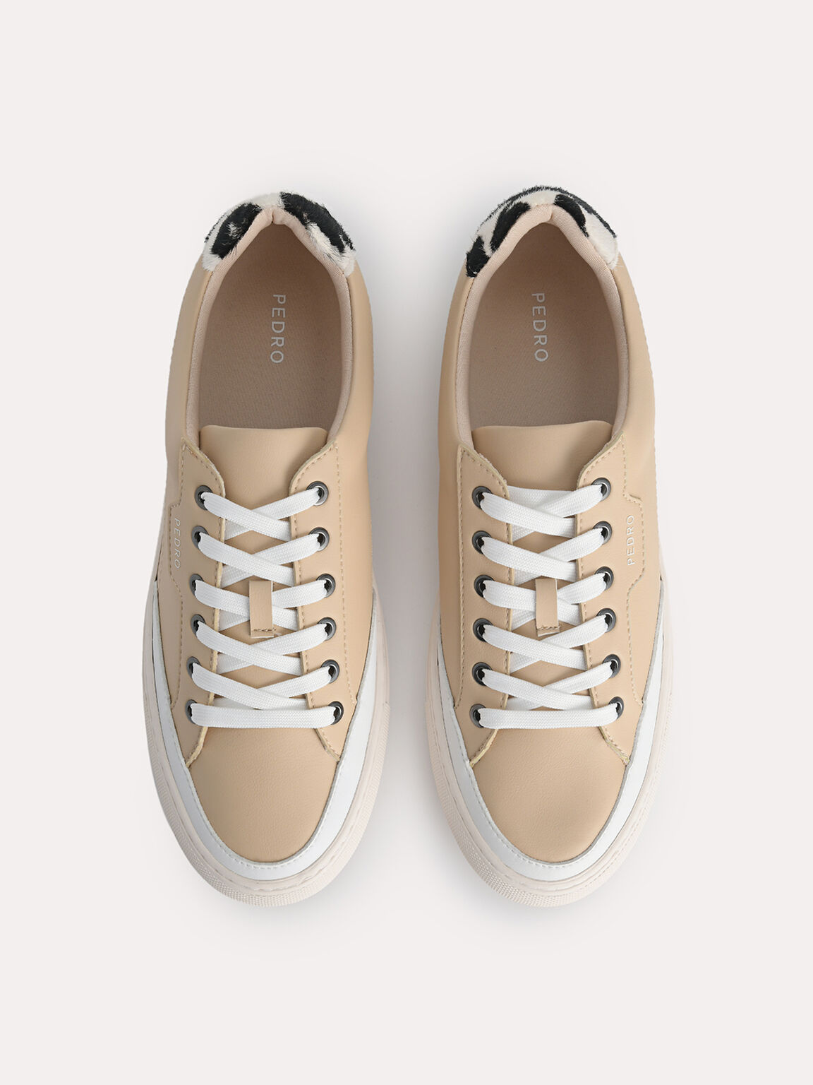 Casual Court Sneakers with Cow Print Detailing, Sand, hi-res