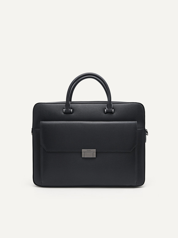 Henry Textured Leather Briefcase, Black