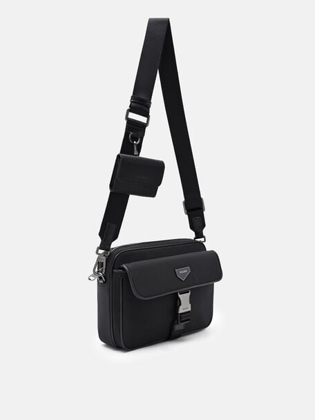 Taper Nylon Crossbody Bag, Black Nylon