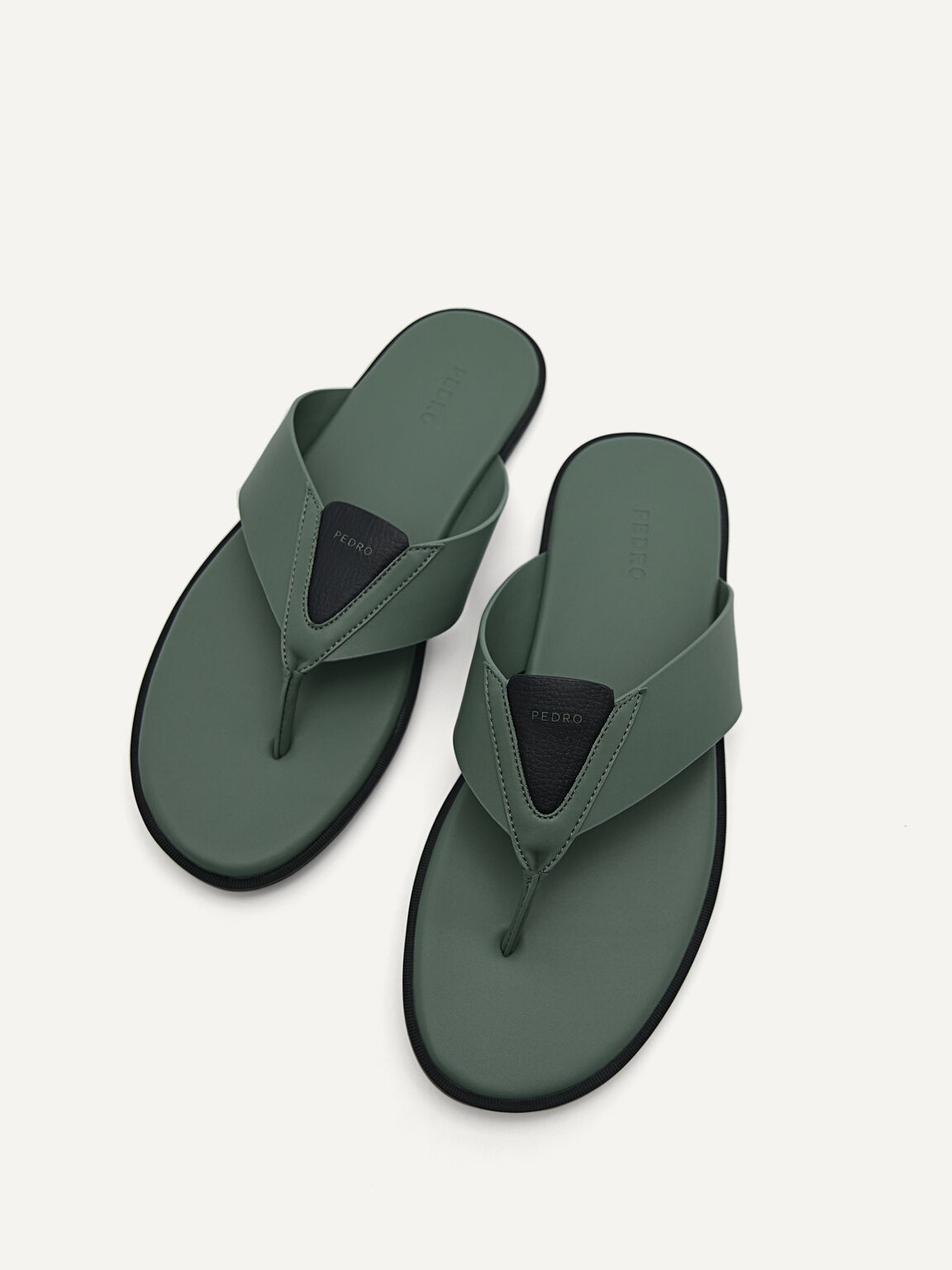 Synthetic Leather Thong Sandals, Military Green