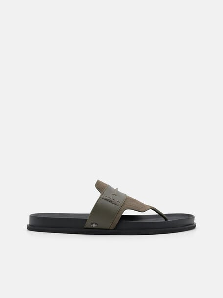 Suede Penny Thong Sandals, Olive