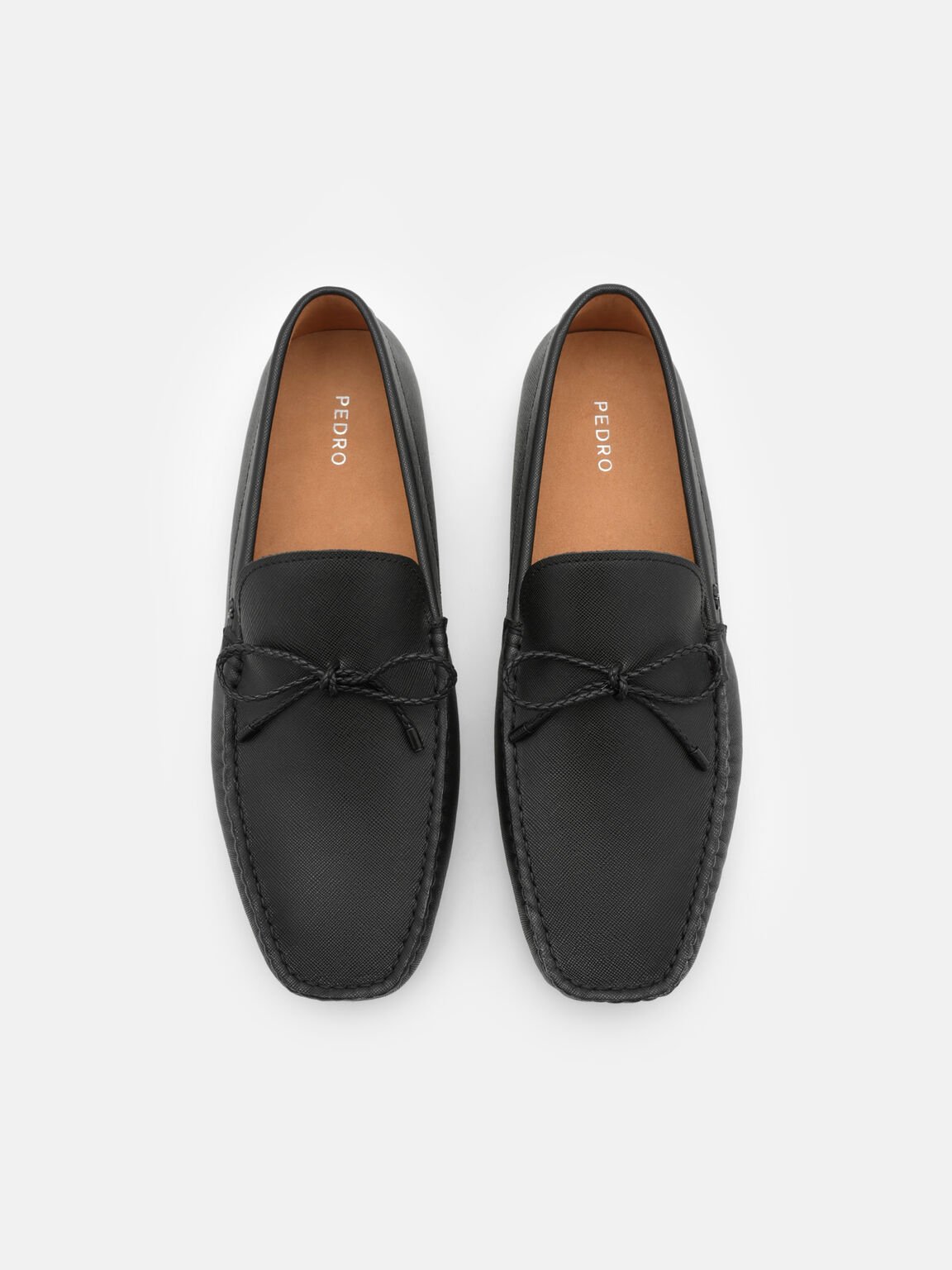 Leather Bow Driving Shoes, Black