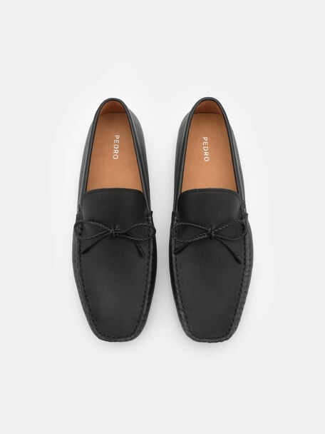 Leather Bow Driving Shoes, Black