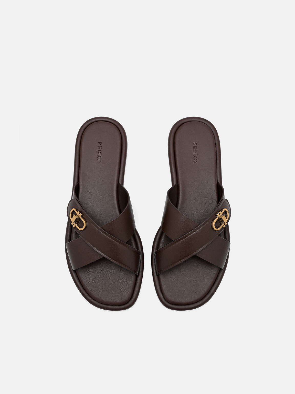 Sienna Leather Cross Sandals, Dark Brown