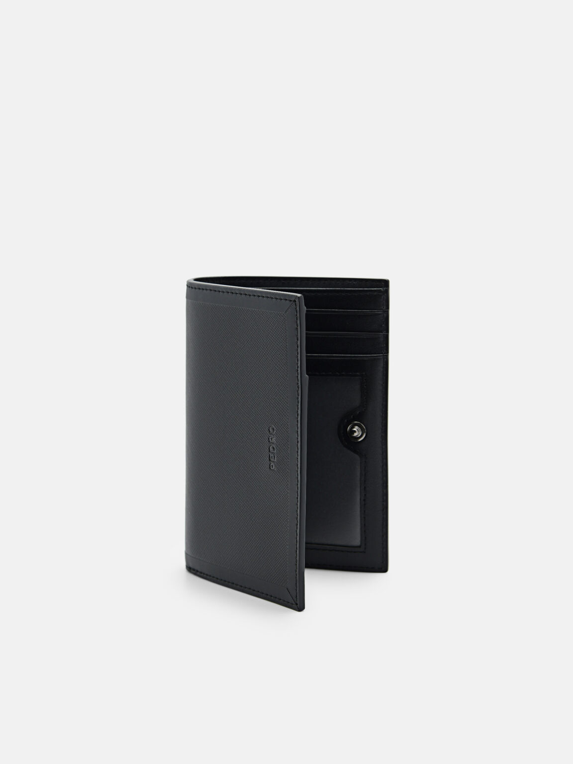 Leather Bi-Fold Card Holder with Lanyard, Black