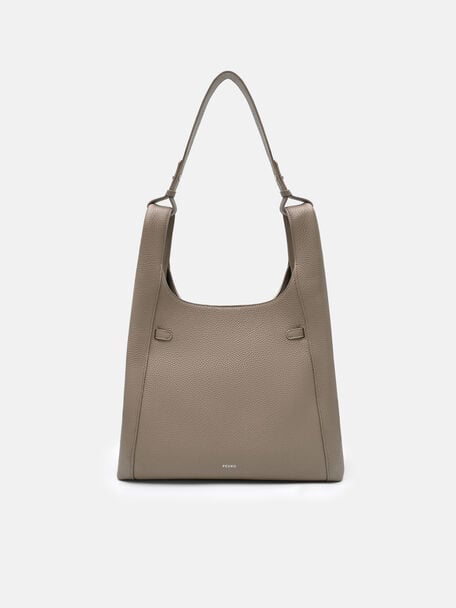 Danielle Large Leather Hobo Bag, Taupe Tumble
