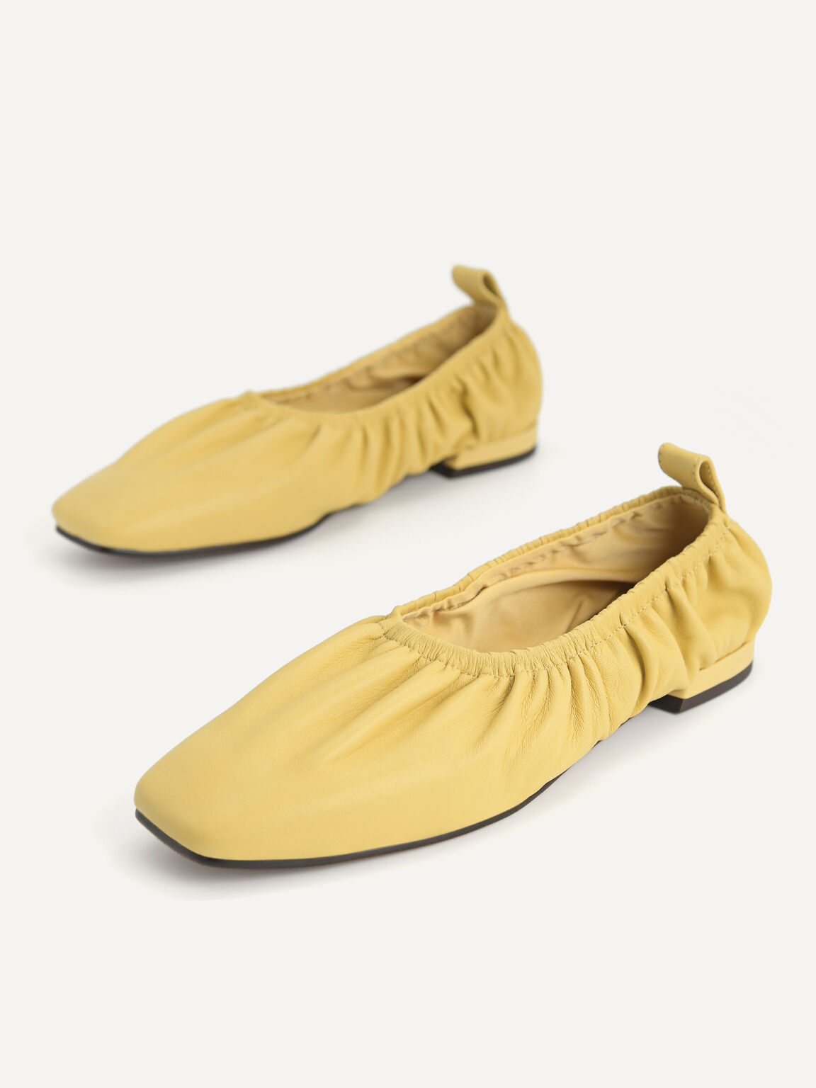 Ruched Leather Flats, Sand