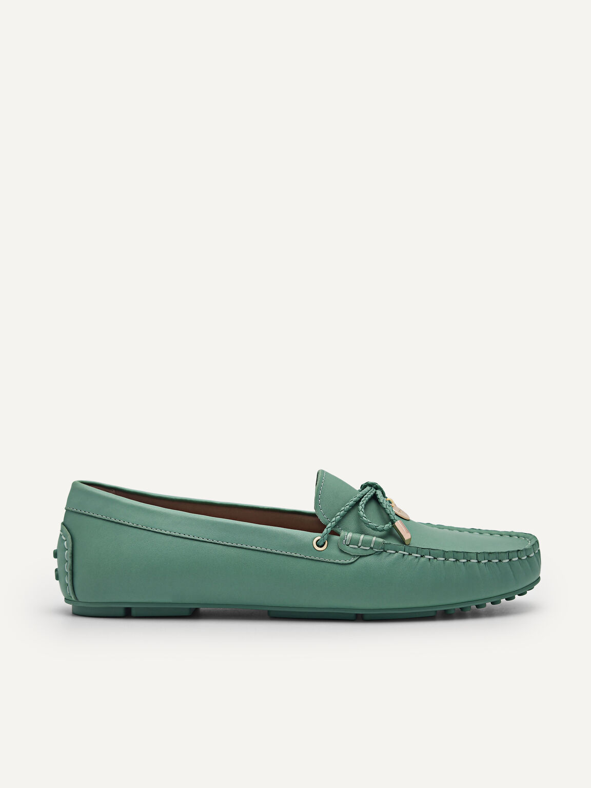 Yasmin Leather Bow Moccasins, Green