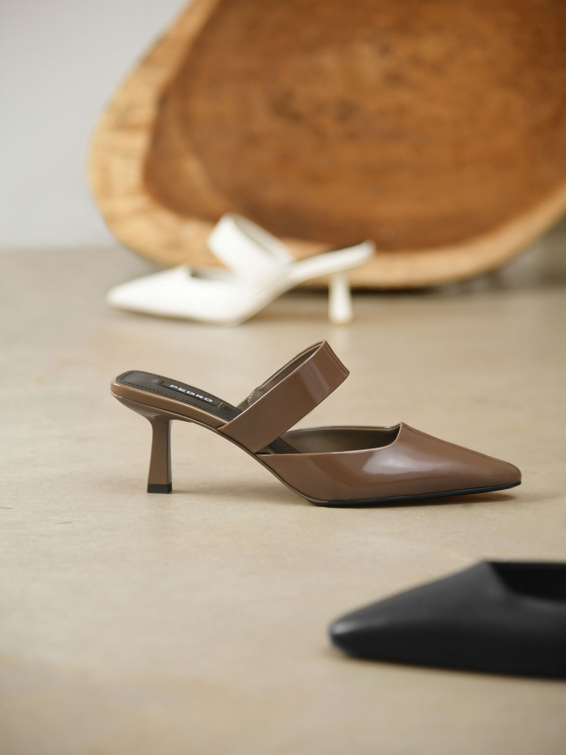 Leather Heeled Mules, Chalk, hi-res