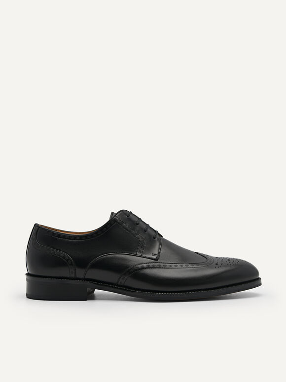 Leather Brougue Derby Shoes, Black