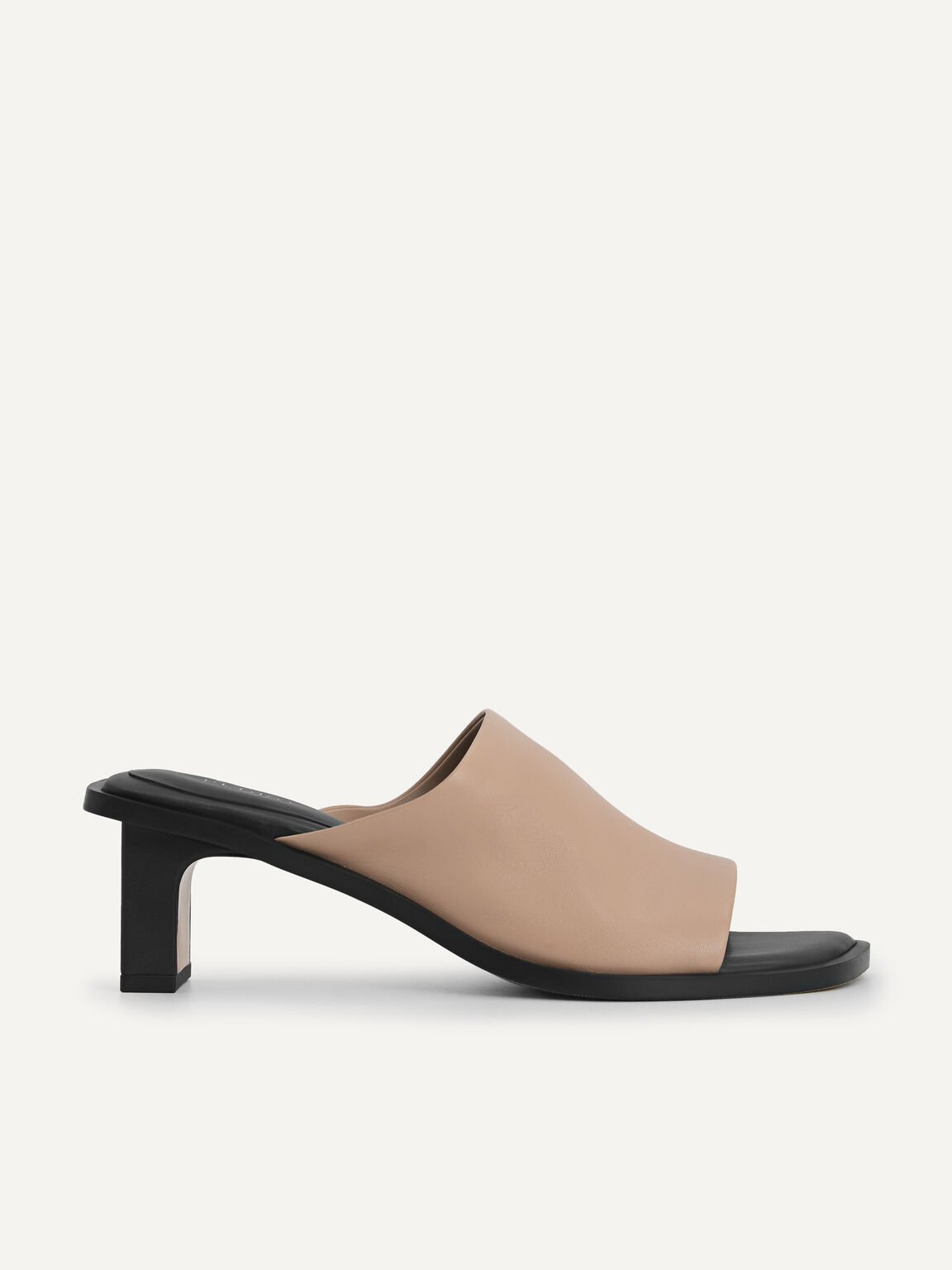Leather Heeled Mules, Taupe, hi-res