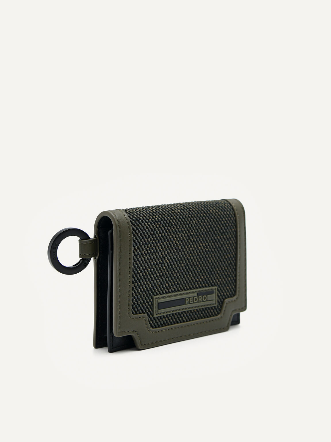 Leather Bi-Fold Card Holder with Key Ring, Military Green