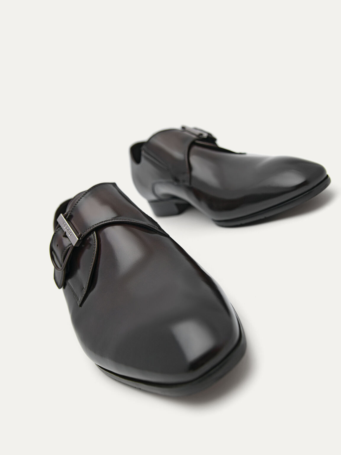 Redford Leather Single Monkstrap Shoes, Dark Brown