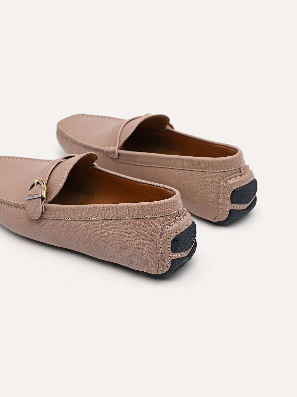 Leather Moccasins with Buckle Detail, Taupe