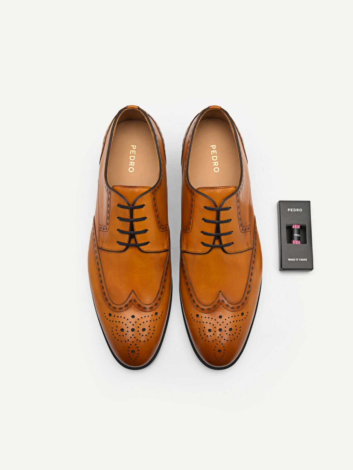 Leather Brougue Derby Shoes, Camel