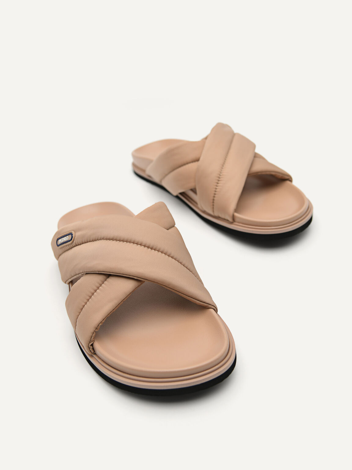 Nylon Puffy Cross-strap Sandals, Sand