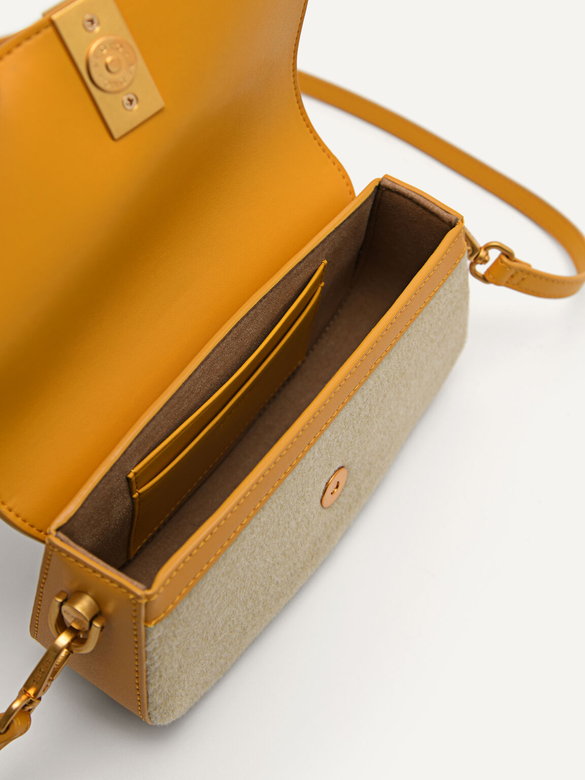 Synthetic Suede Travel Organiser with Long strap, Mustard