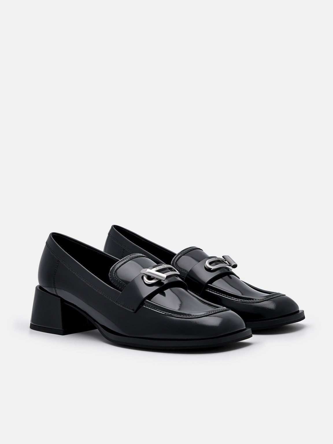 Brie Leather Heel Loafers, Black
