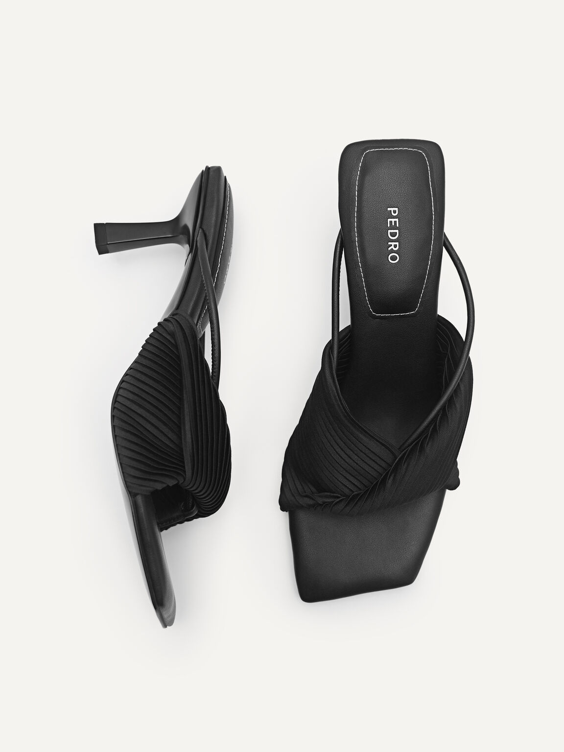 rePEDRO Pleated Heeled Sandals, Black, hi-res