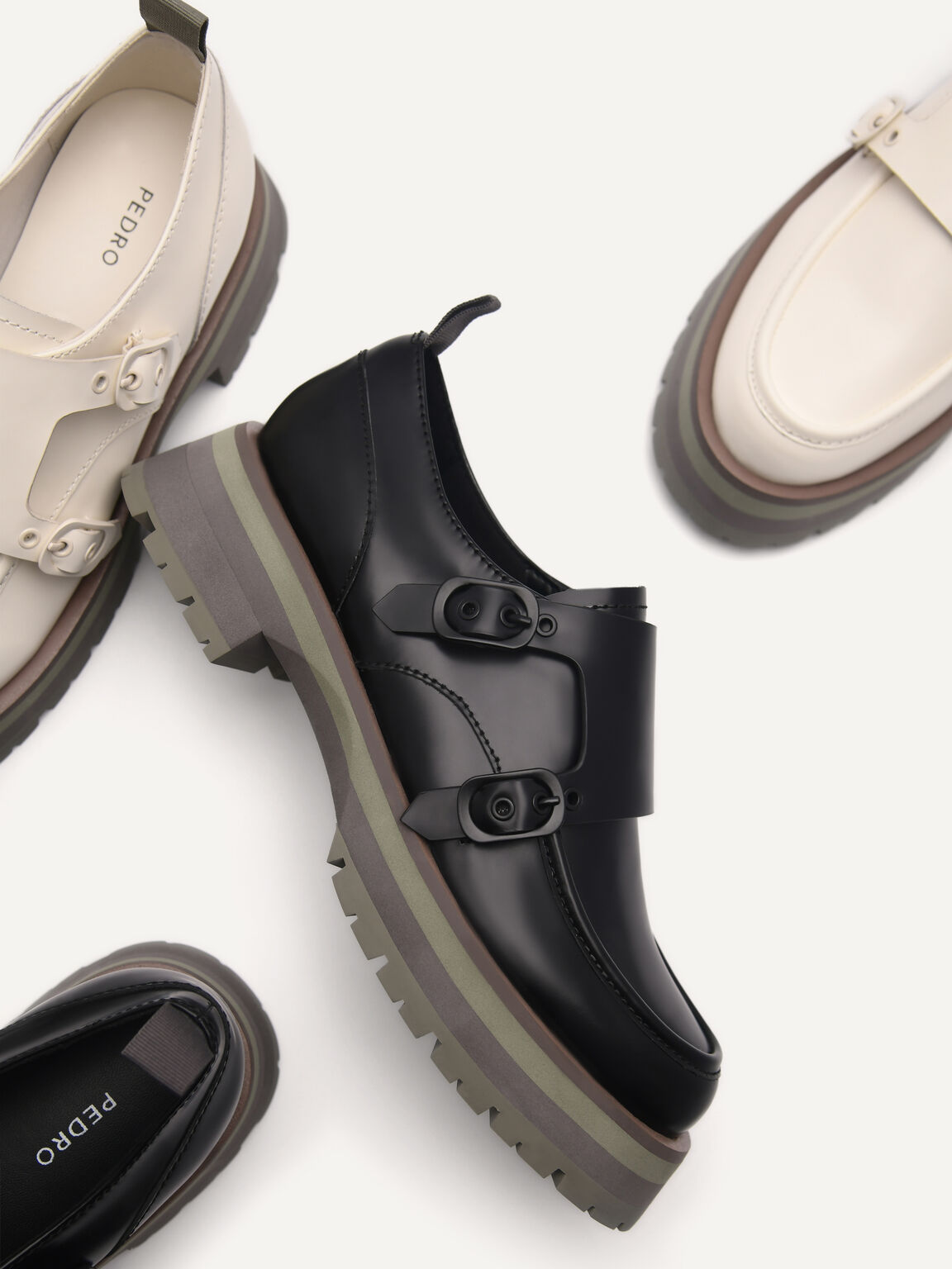 Chalk Leather Double Monkstrap Shoes PEDRO UK