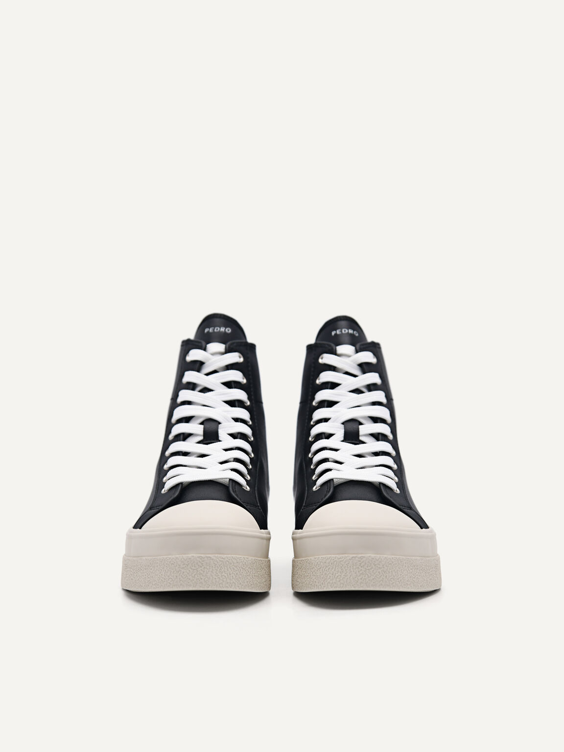 Synthetic Leather High-Cut Sneakers, Black