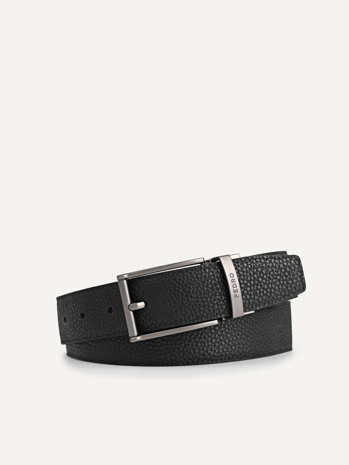 Reversible Leather Pin Belt, Black