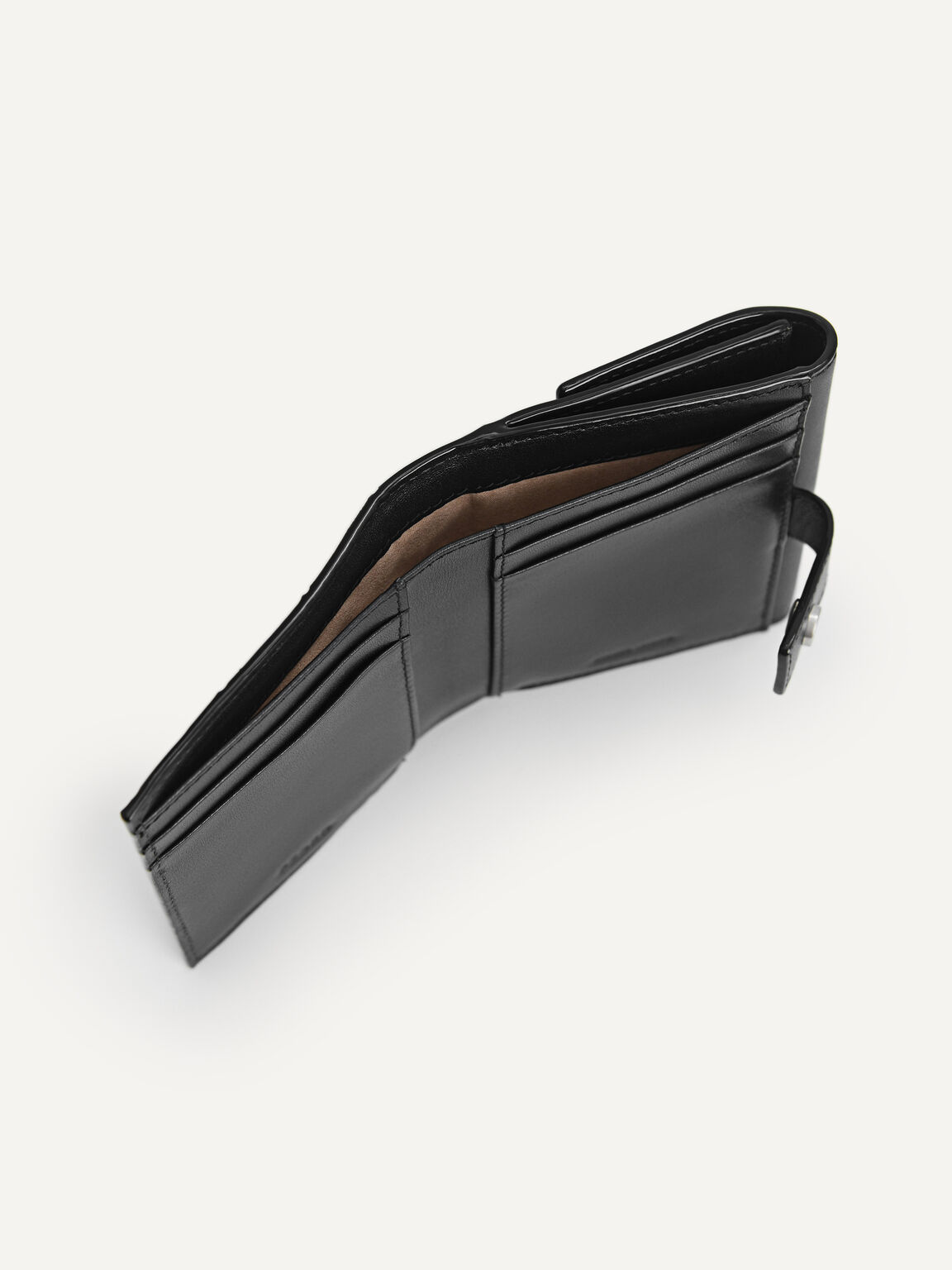 Leather Croc-Effect Tri-Fold Wallet, Black