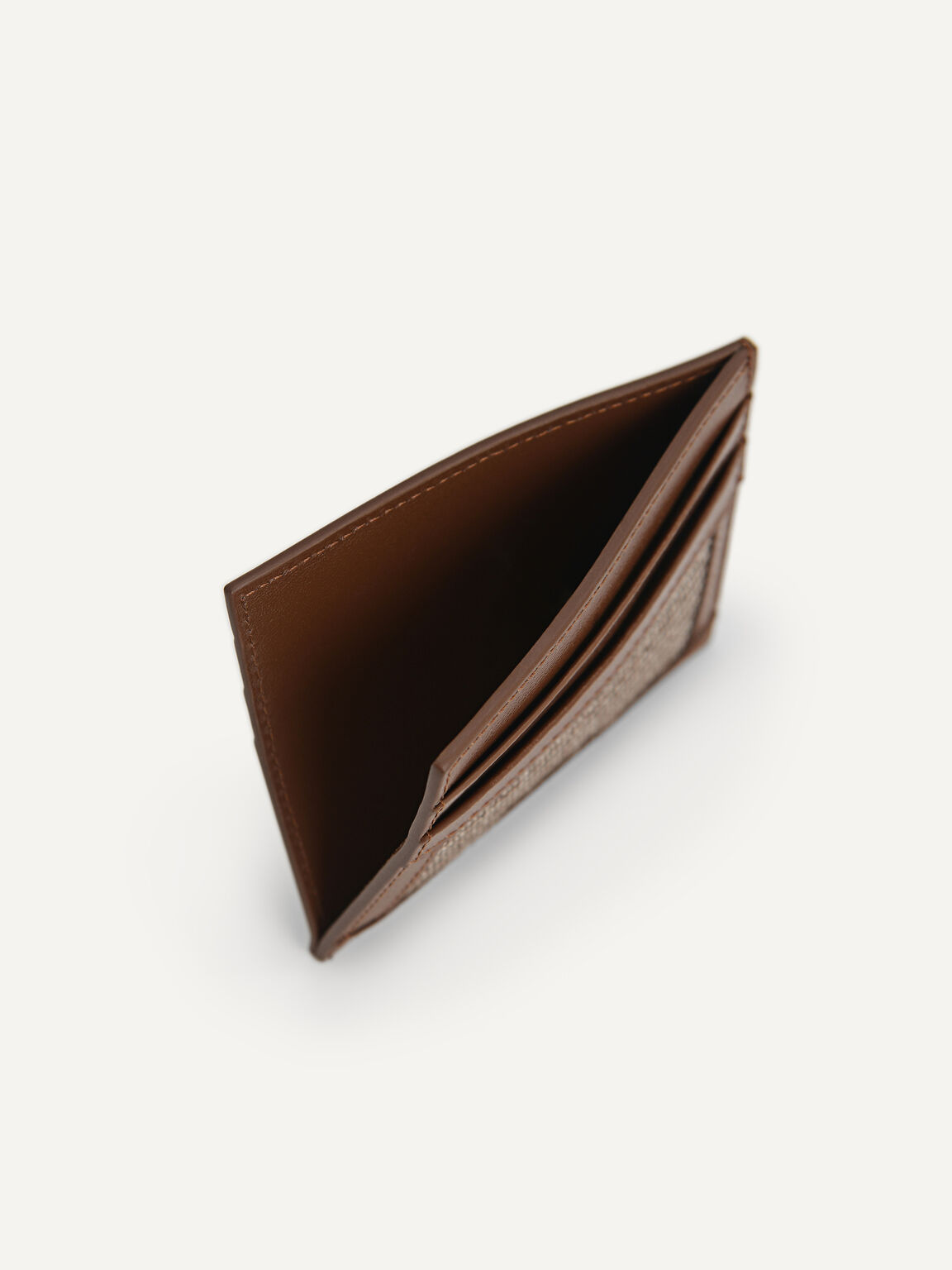 Houndstooth Leather Cardholder, Dark Brown