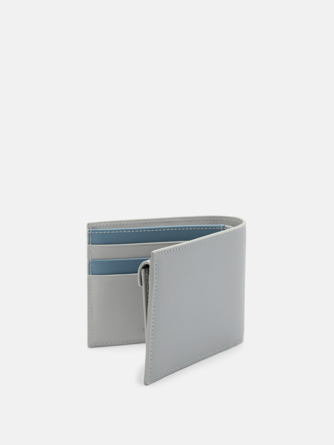 Leather Bi-Fold Coin Wallet, Light Grey