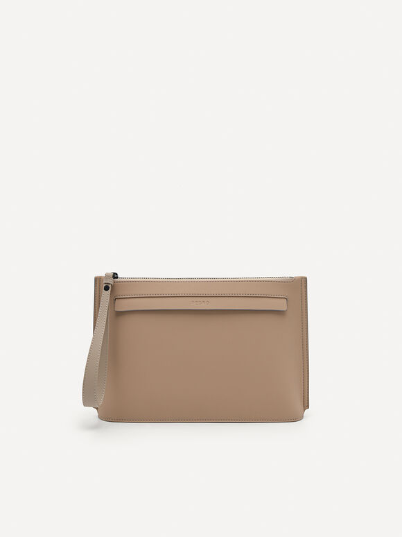 Synthetic Leather Clutch, Taupe