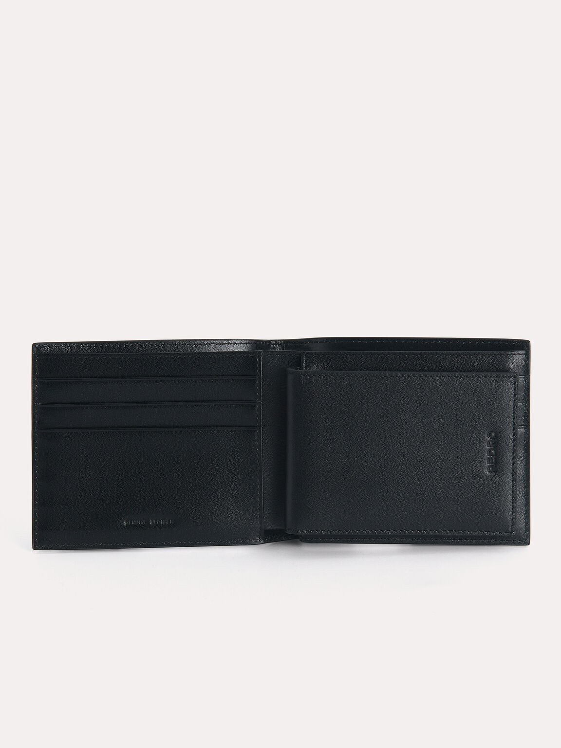 Textured Leather Bi-Fold Wallet with Insert, Black