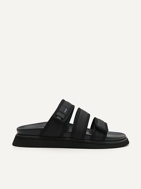Backless Nylon Banded Sports Sandals, Black