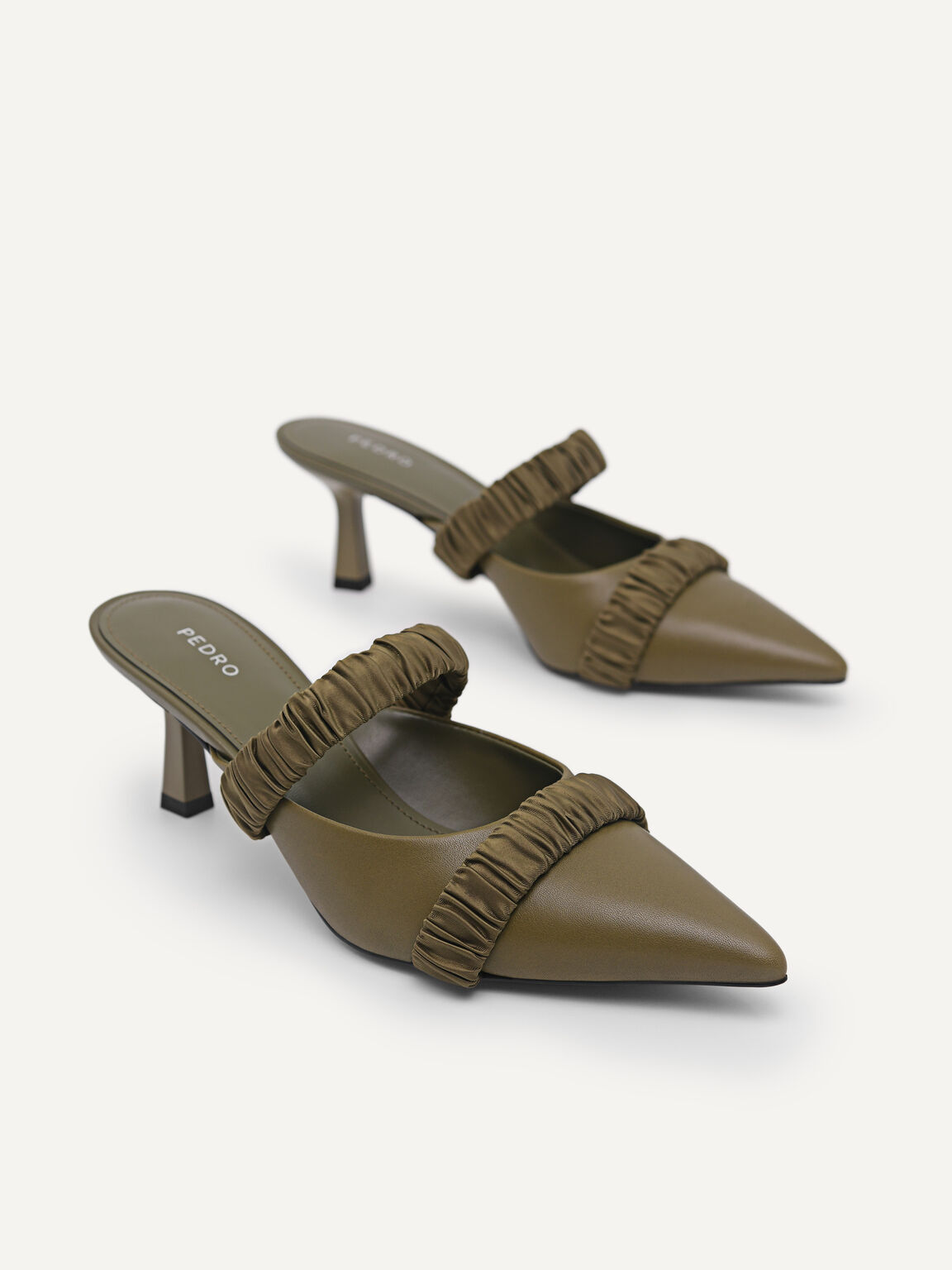 Leather Heel Mules, Military Green