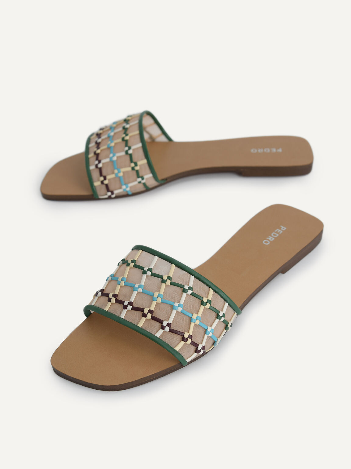 Woven Mesh Slide Sandals, Multi