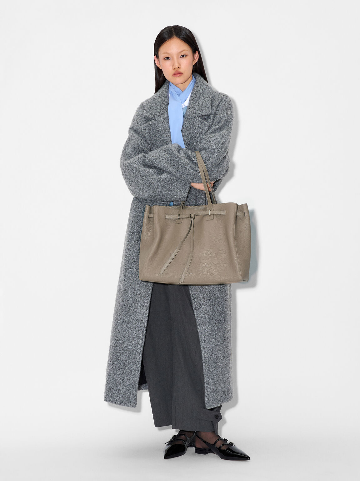 Demi Oversized Leather Tote Bag, Taupe