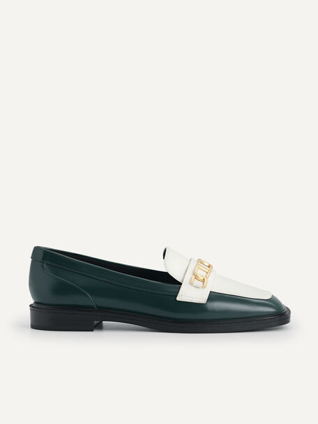Icon Leather Square Toe Loafers, Dark Green