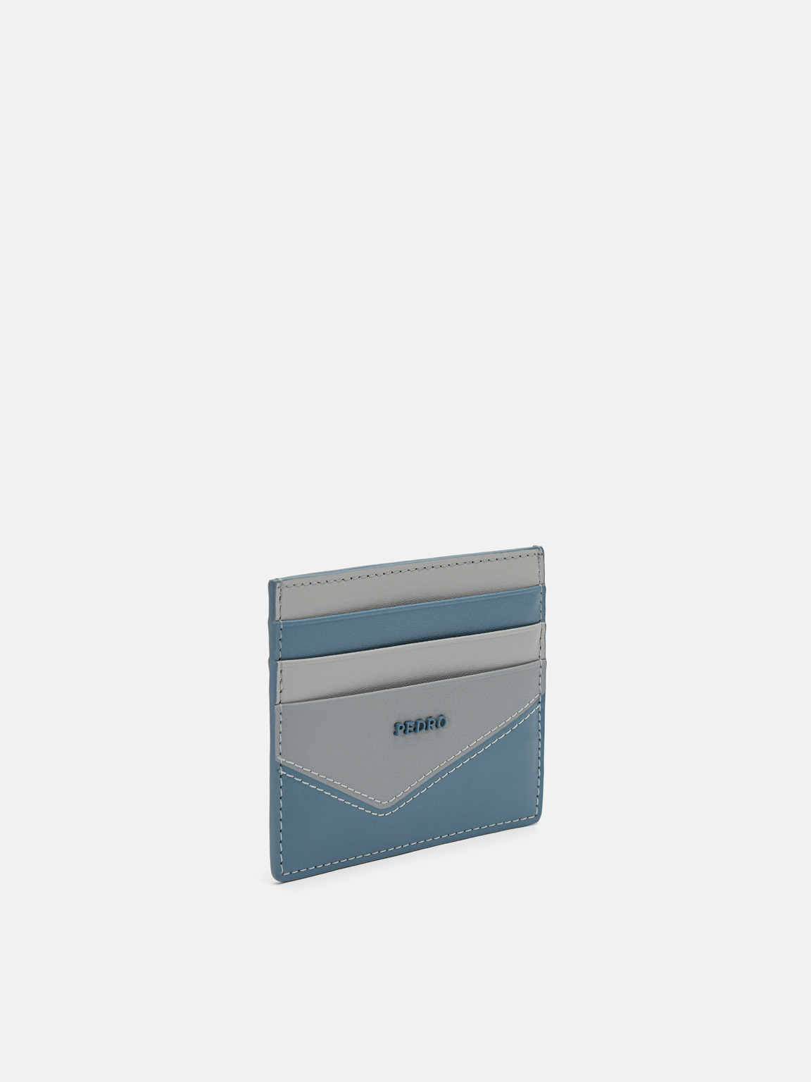 Leather Card Holder with Zipper, Light Grey