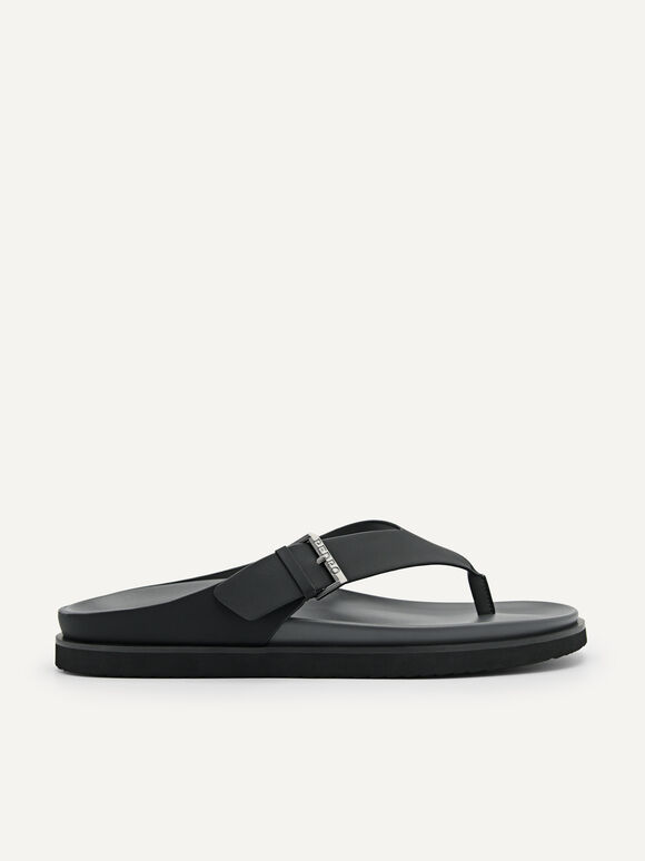 Buckle Thong Sandals, Black