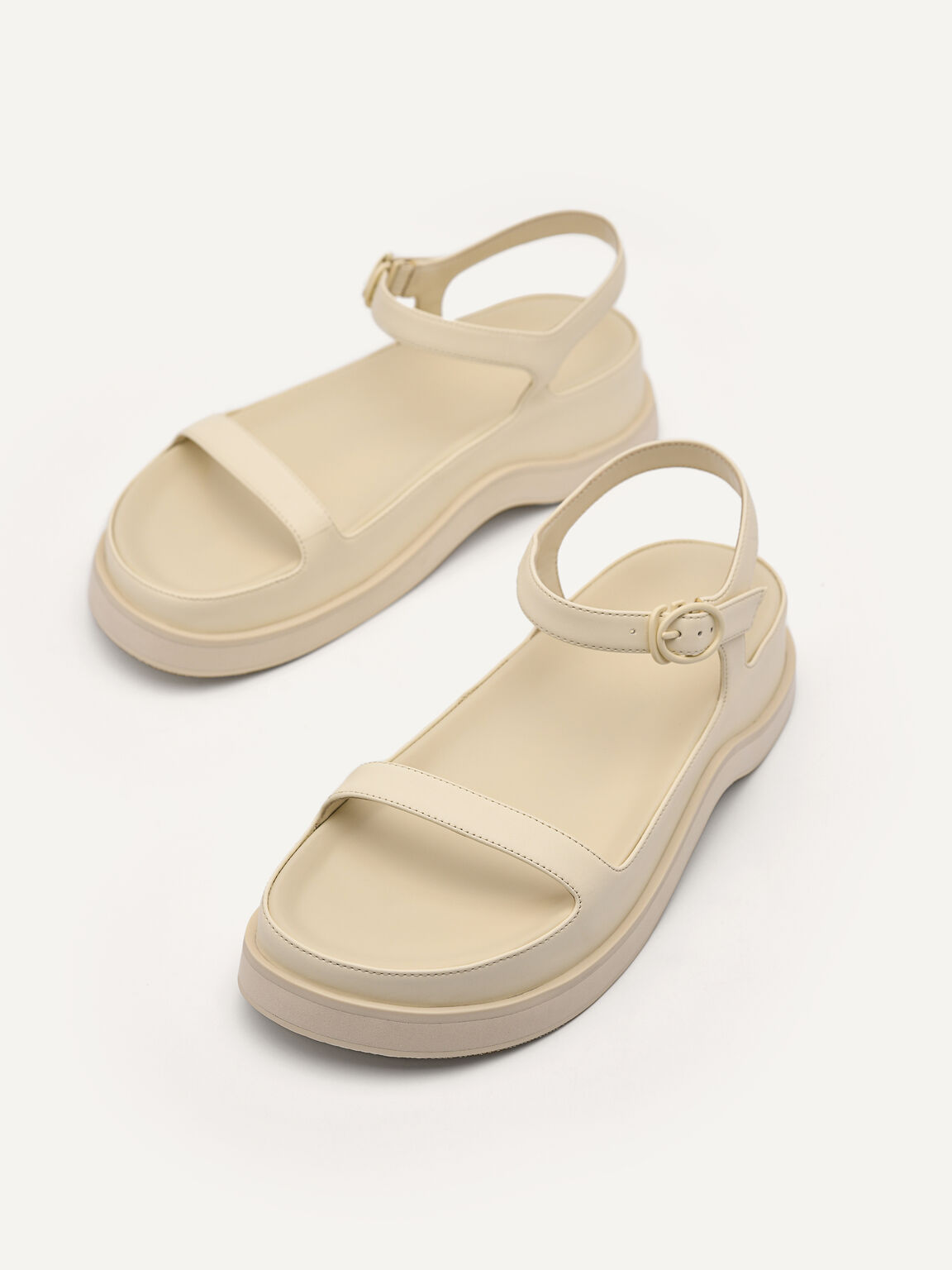 Crepe Flatform Sandals, Beige