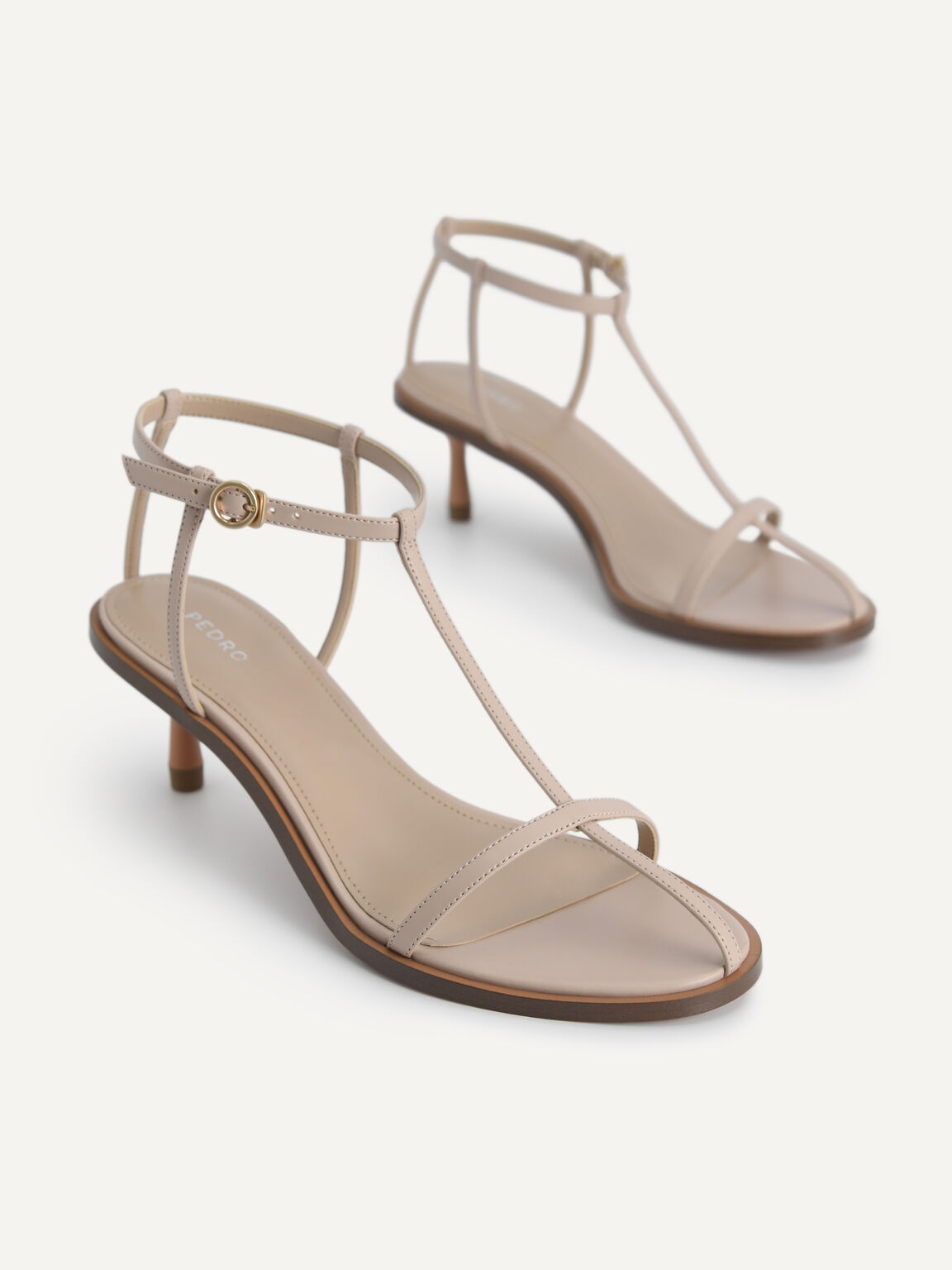 Ankle-Strap Heeled Sandals, Nude