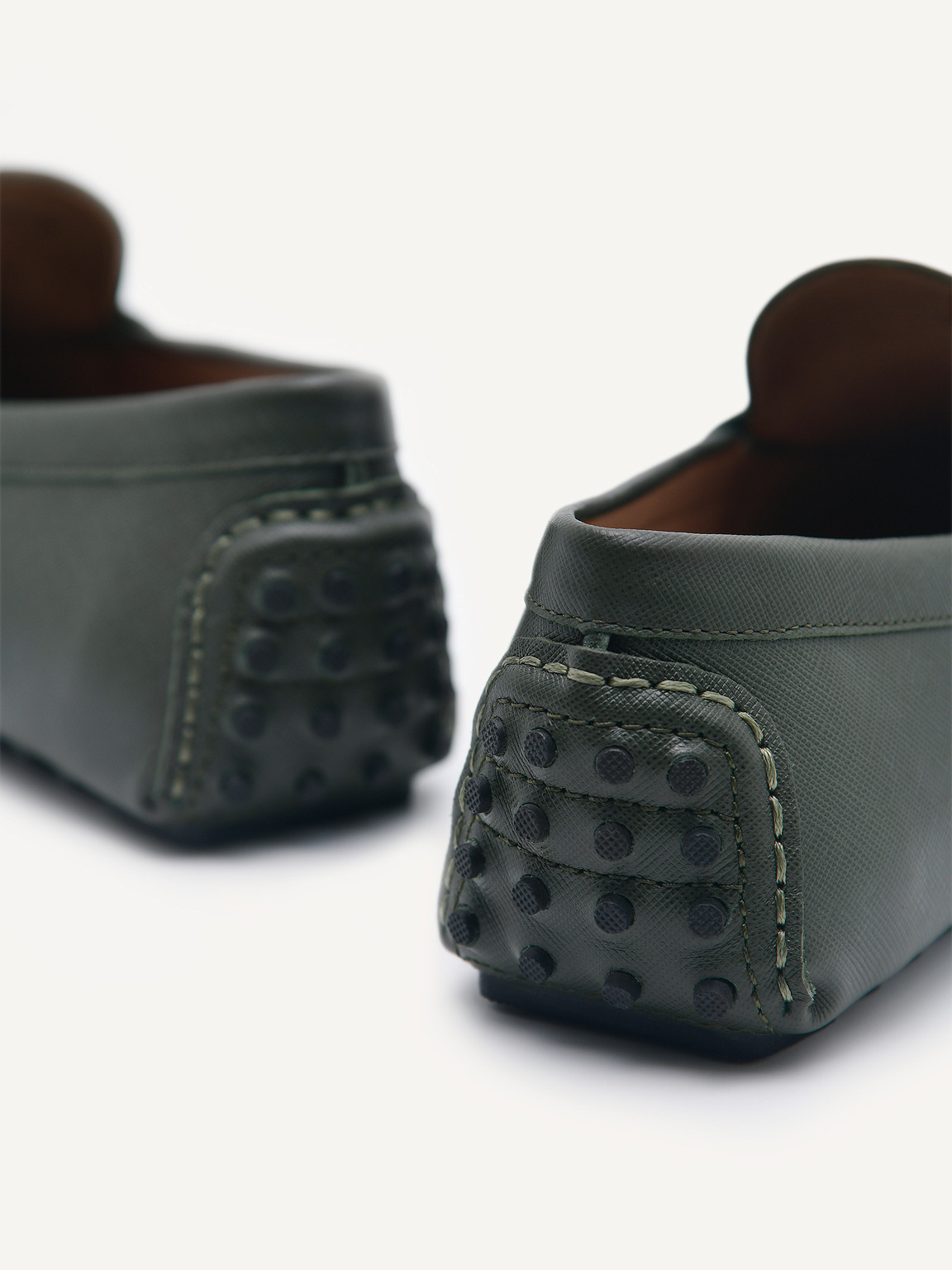 Embossed Leather Moccasins, Military Green