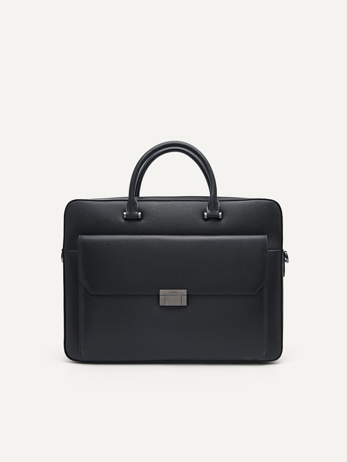 Textured Leather Briefcase, Black