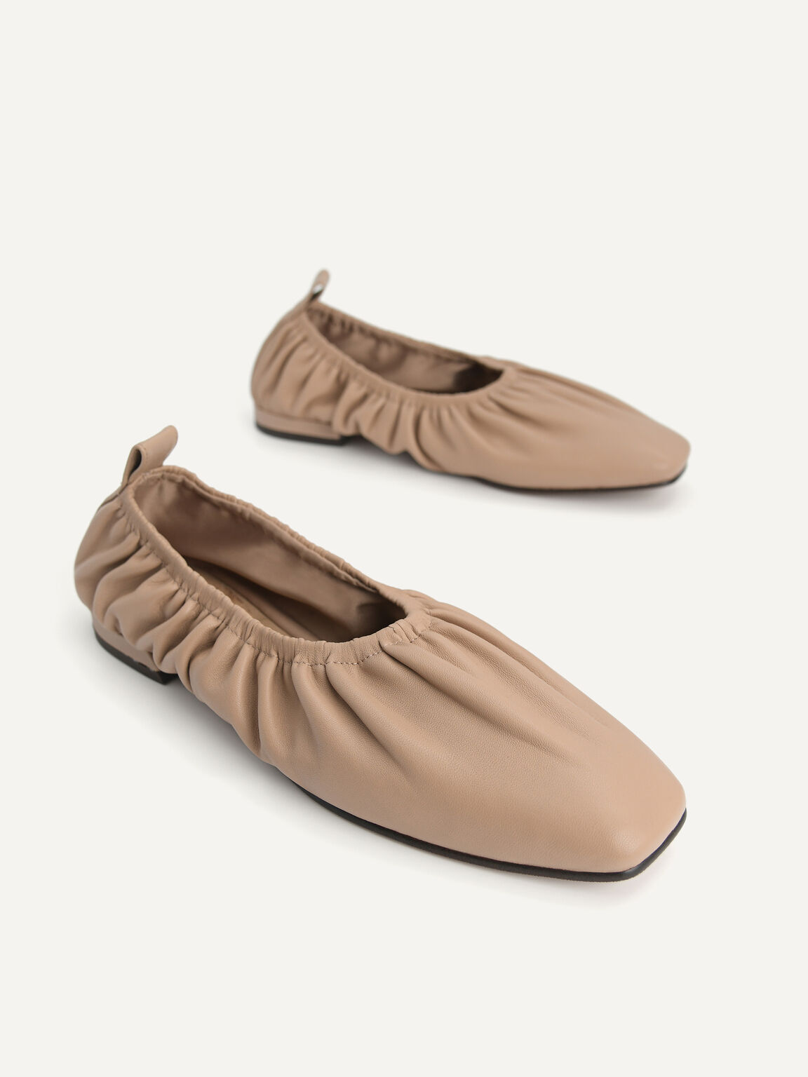 Ruched Leather Flats, Taupe