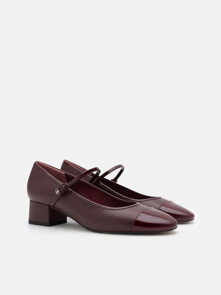 Claude Leather Mary Jane Pumps, Burgundy