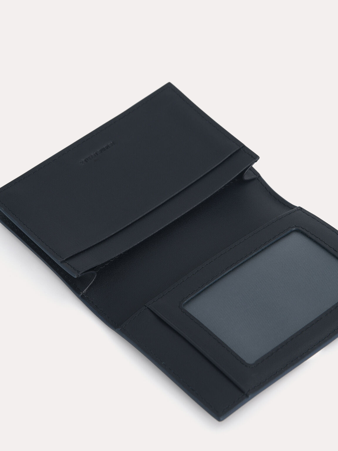 Textured Leather Bi-Fold Cardholder, Navy
