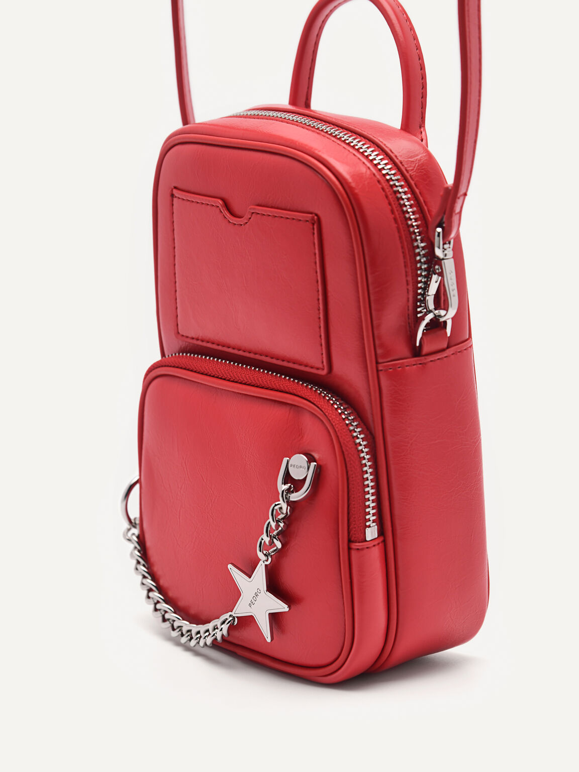 Mini Shoulder Bag with Chain Detail, Red