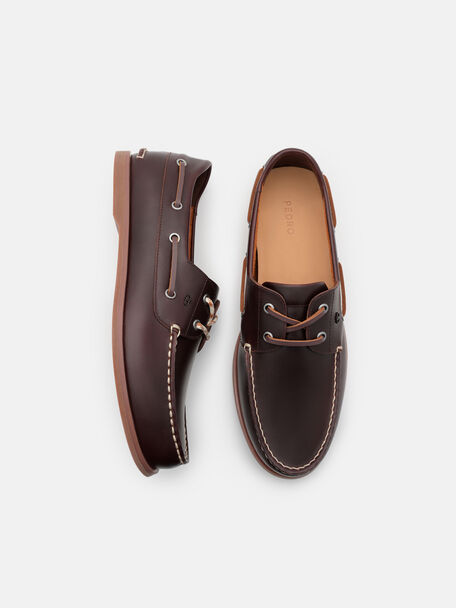 Marcos Leather Boat Shoes, Dark Brown Burnish