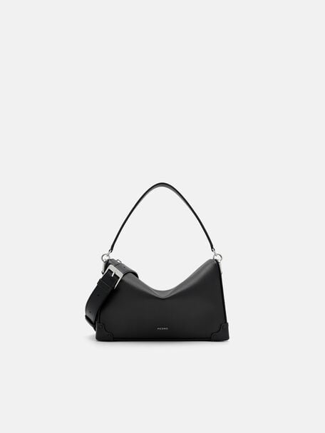 Maven Leather Crossbody Bag, Black Embossed